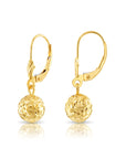 14k Yellow Gold Sparkle Ball Dangle Earrings With Diamond-Cuts