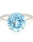 Sterling Silver Sky Blue Topaz Ring, Five Carat Natural Gemstone, 925 Twist Rope Design, "Ms. Luscious"