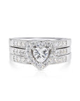 CZ Heart Engagement Ring Set, Three Tier in Sterling Silver