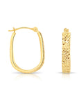 14K Yellow Gold Fancy Diamond-cut U-Shape Oval Hoop Earrings