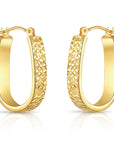 14K Yellow Gold Fancy Diamond-cut U-Shape Oval Hoop Earrings