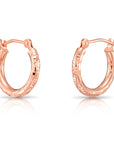 14k Rose Gold Tornado Diamond Cut Hoop Earrings, 2mm Thin