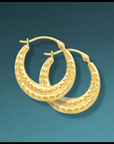 10K Yellow Gold Alligator Textured Pattern Hoop Earrings, 19mm