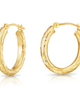 14K Yellow Gold Full Diamond-Cut Oval Hoop Earrings