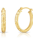 14K Yellow Gold Tornado Diamond-cut Oval Hoop Earrings