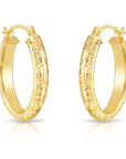 14K Yellow Gold Tornado Diamond-cut Oval Hoop Earrings