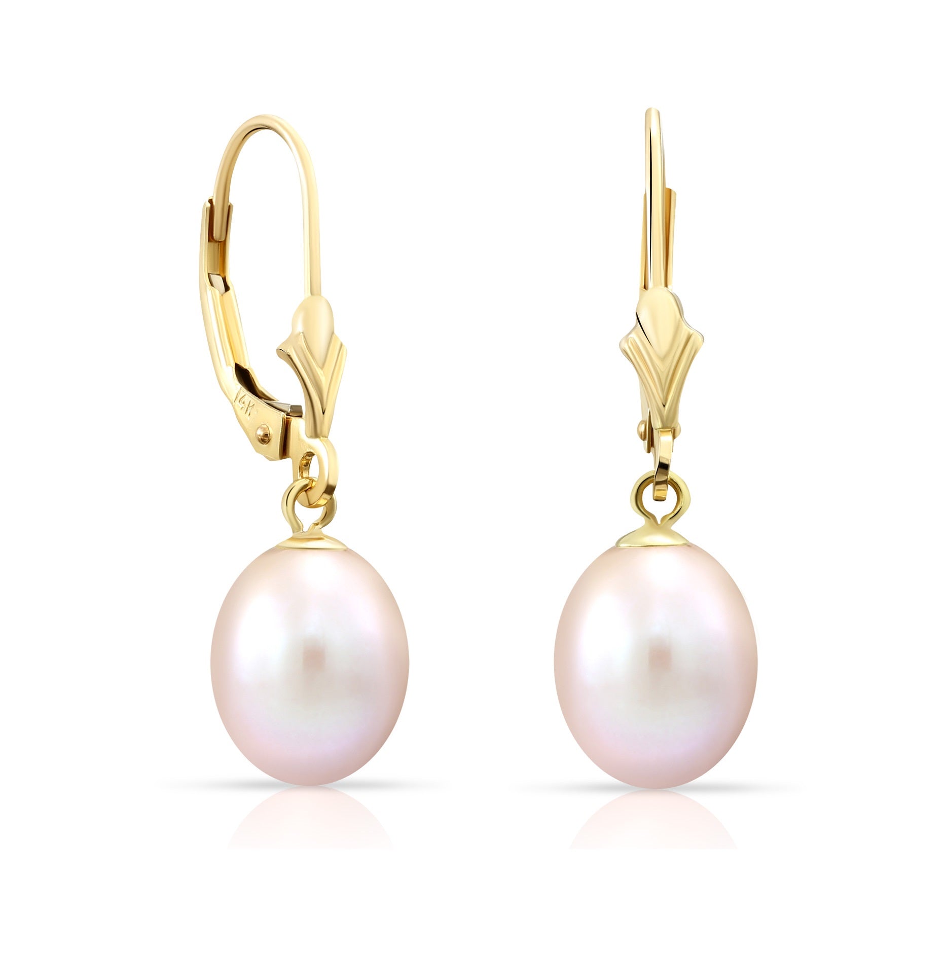 14k Gold Freshwater Pearl Dangle Earrings, 