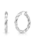 925 Sterling Silver Shiny Twisted Hoop Earrings