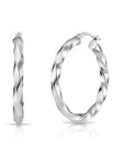 925 Sterling Silver Shiny Twisted Hoop Earrings