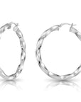 925 Sterling Silver Shiny Twisted Hoop Earrings