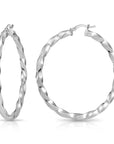 925 Sterling Silver Shiny Twisted Hoop Earrings