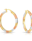 Sterling Silver Tricolor Three-Tone Hoop Earrings, 35mm