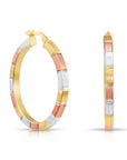 Sterling Silver Tricolor Three-Tone Hoop Earrings, 35mm