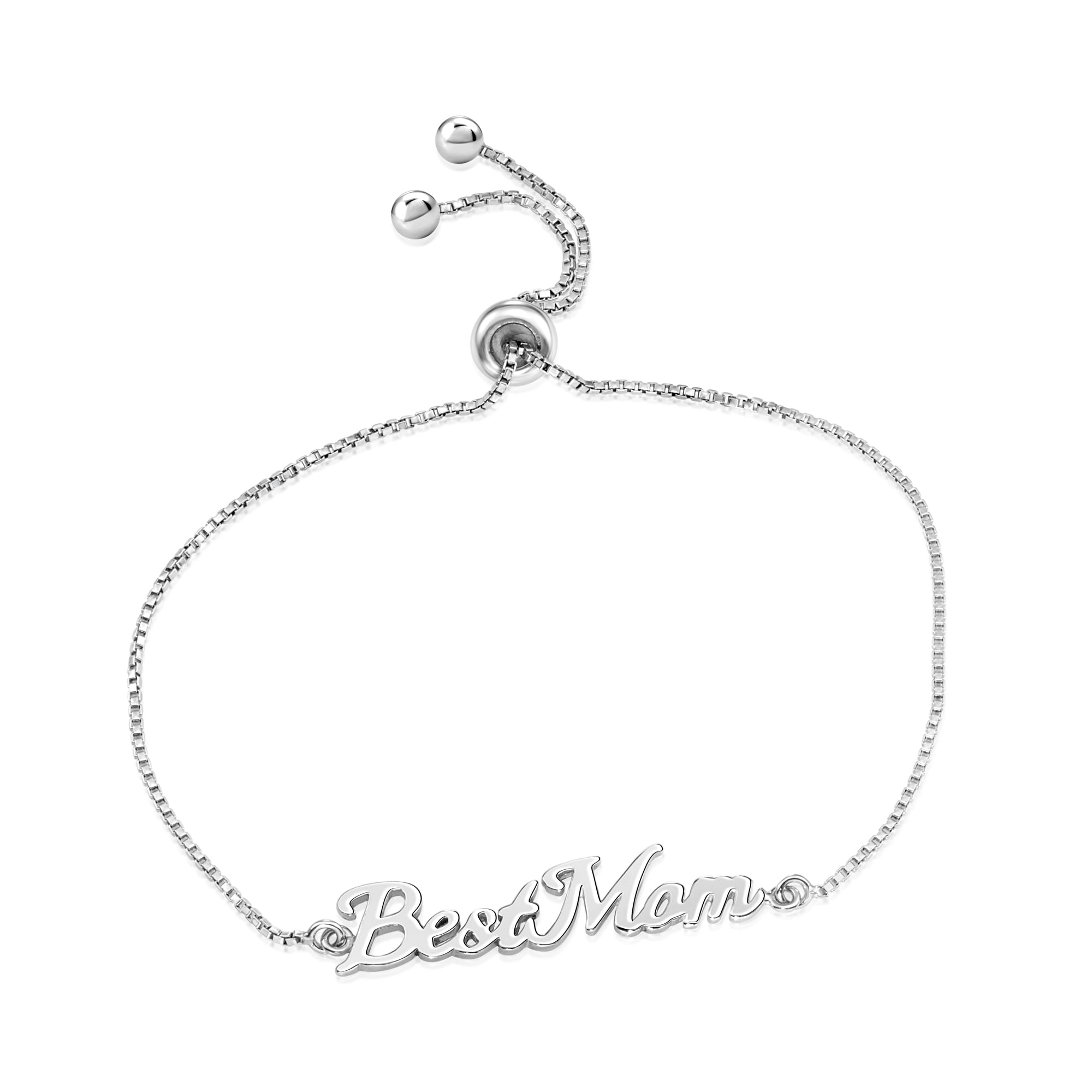 925 Sterling Silver Best Mom Bracelet, Adjustable Size 6in-9in