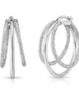 925 Sterling Silver Diamond-cut Triple Round Hoop Earrings