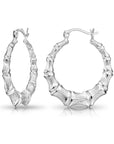 925 Sterling Silver Bamboo Texture Hoop Earrings