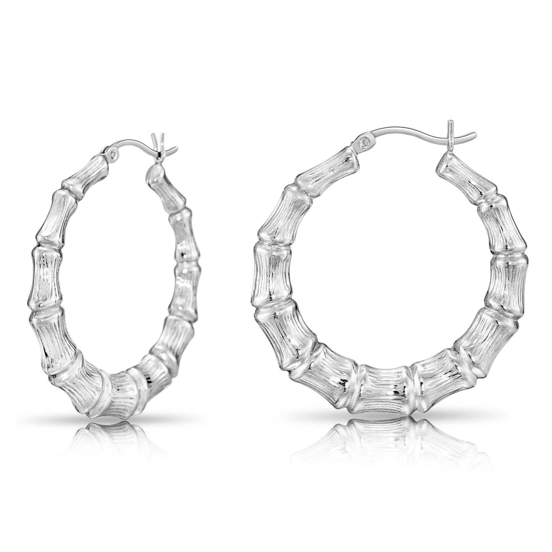 925 Sterling Silver Bamboo Texture Hoop Earrings