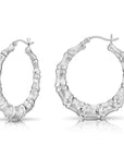 925 Sterling Silver Bamboo Texture Hoop Earrings