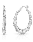 925 Sterling Silver Bamboo Texture Hoop Earrings