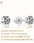 14k White Gold Classic Solitaire Stud Earrings, Screwback, 