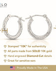 10K White Gold Diamond-Cut Hoop Earrings, 13mm (0.5 in)