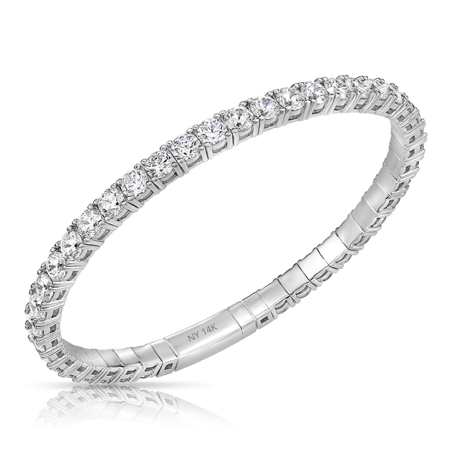 14K White Gold Tennis Bangle Bracelet, With Simulated Diamonds, 7in