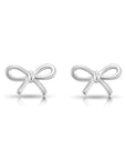 14K Solid White Gold Ribbon Bow Stud Earrings, With Secure Screw-Backs