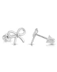 14K Solid White Gold Ribbon Bow Stud Earrings, With Secure Screw-Backs