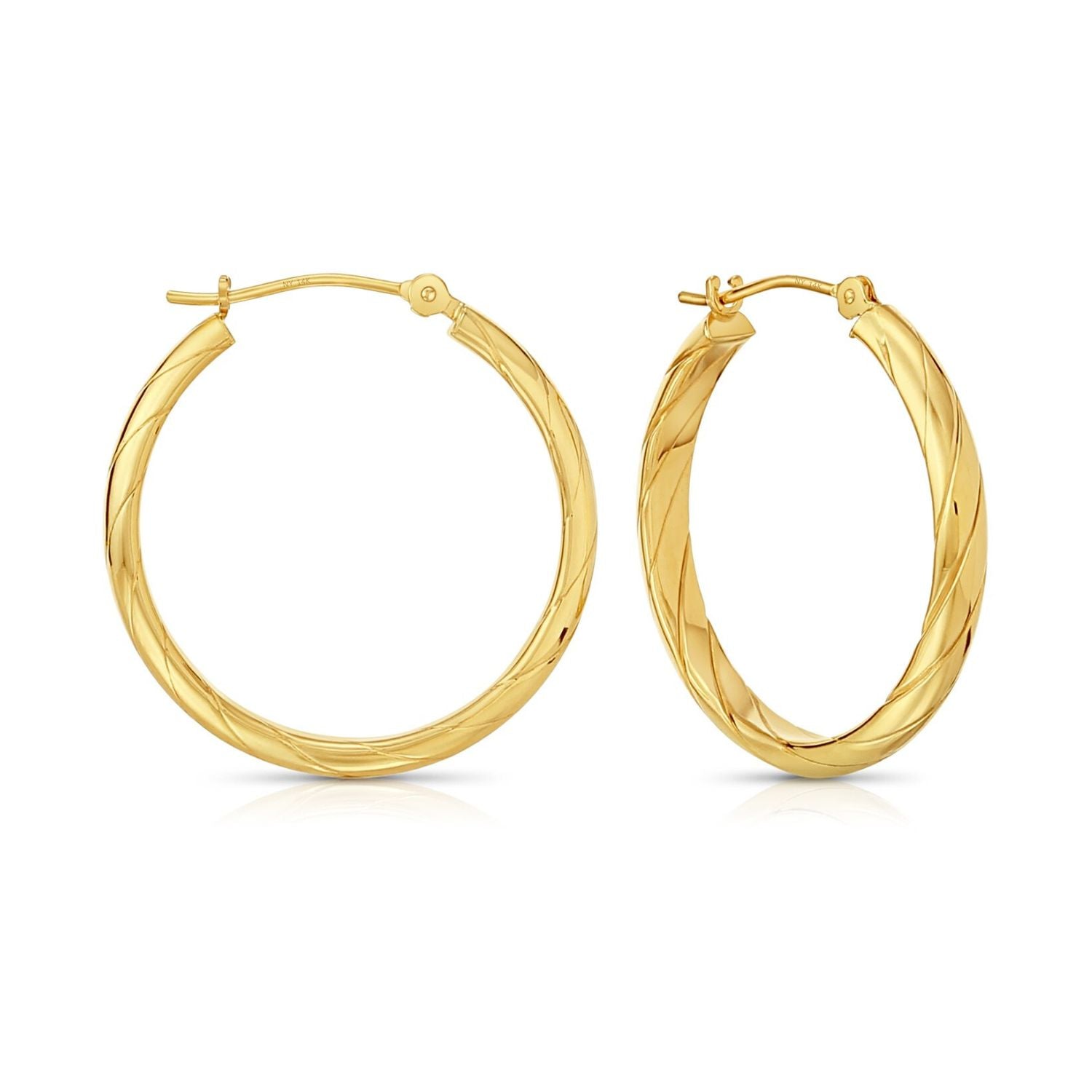 10K Yellow Gold Round Spiral Diamond-Cut Hoop Earrings