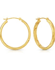 10K Yellow Gold Round Spiral Diamond-Cut Hoop Earrings