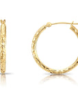 14k Gold X-Pattern Diamond-Cut Hoop Earrings, 1 Inch