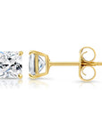 14k Yellow Gold Square Zirconia Stud Earrings with Butterfly Pushbacks, Unisex