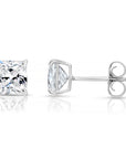 14k White Gold Square Zirconia Stud Earrings with Butterfly Pushbacks, Unisex Design, Princess Cut Studs