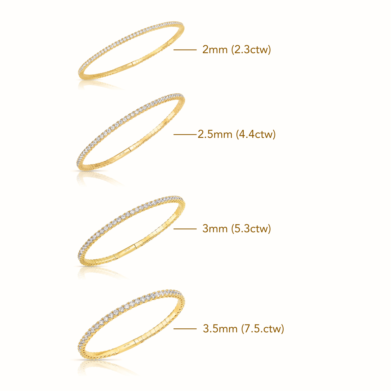 14K Yellow Gold Tennis Bangle Bracelet, With Simulated Diamonds, 7in