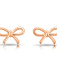 14K Solid Rose Gold Ribbon Bow Stud Earrings, With Secure Screw-Backs