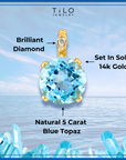 14k Yellow Gold Sky Blue Topaz Gemstone and Diamond Pendant