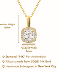 14K Yellow Gold Cushion-Cut Pendant Necklace, With 18" Cable Chain