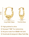 10K Yellow Gold Baby Heart Hoop Earrings, 12mm