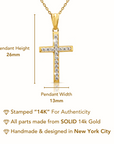 14K Yellow Gold Cross Pendant Necklace, With 18" Cable Chain