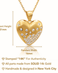 14K Solid Yellow Gold Heart Pendant, With 18" Cable Chain Necklace