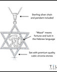 925 Sterling Silver Star of David with Mazal CZ Pendant Necklace