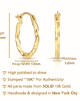 10K Yellow Gold Twisted Oval Hoop Earrings, 12.5mm