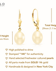 14k Gold Freshwater Pearl Dangle Earrings, 