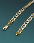 Italian 925 Solid Silver Curb Chain with two-tone Gold Plating, Hand Engraved Diamond-Cuts, Strong Lobster Lock