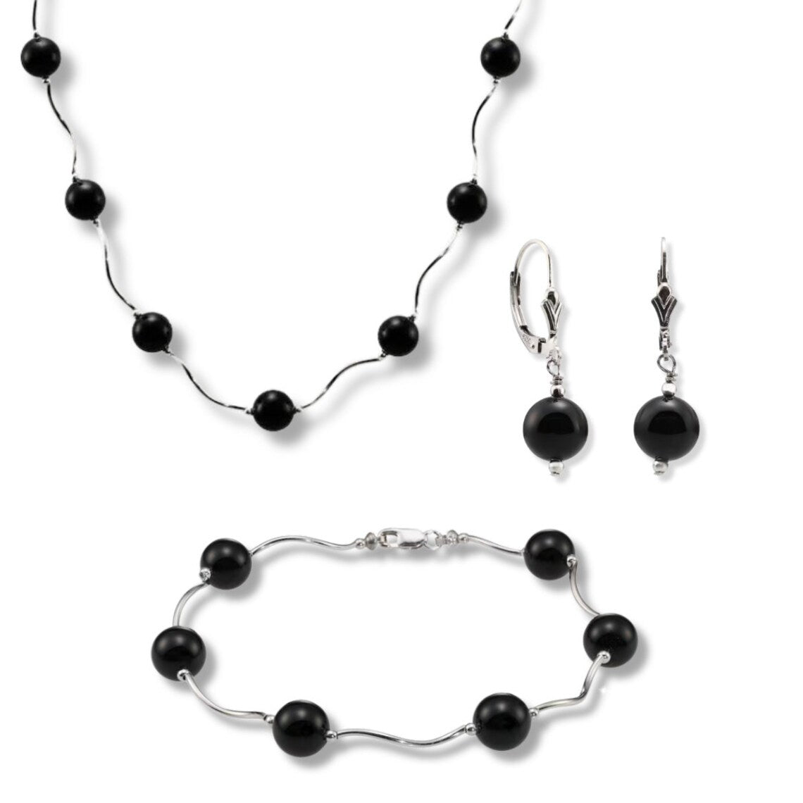 Onyx Elongated Mini-Lariat Necklace + Earring Set