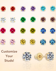 14K Yellow Gold Birthstone Stud Earrings, Screw-back, 3mm