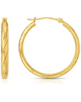 14K Yellow Gold Round Spiral Diamond-cut Hoop Earrings