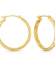 14K Yellow Gold Round Spiral Diamond-cut Hoop Earrings