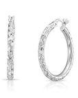 925 Sterling Silver X Pattern Diamond-Cut Hoop Earrings