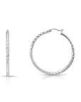 925 Sterling Silver X Pattern Diamond-Cut Hoop Earrings